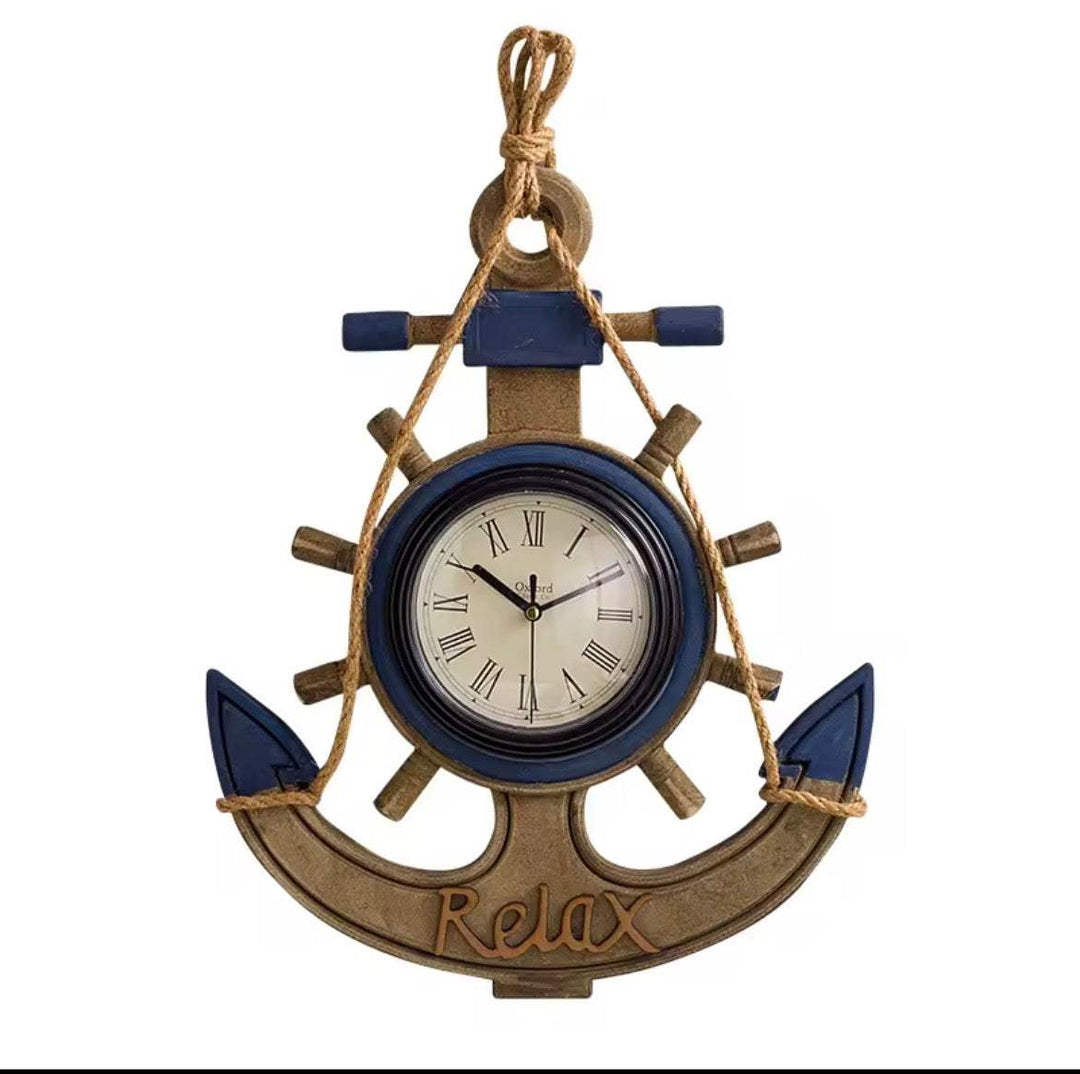 Nautical Anchor Wall Clock – “Relax” Coastal Design