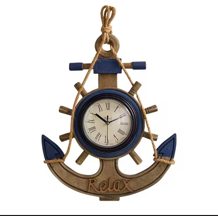 Nautical Anchor Wall Clock – “Relax” Coastal Design
