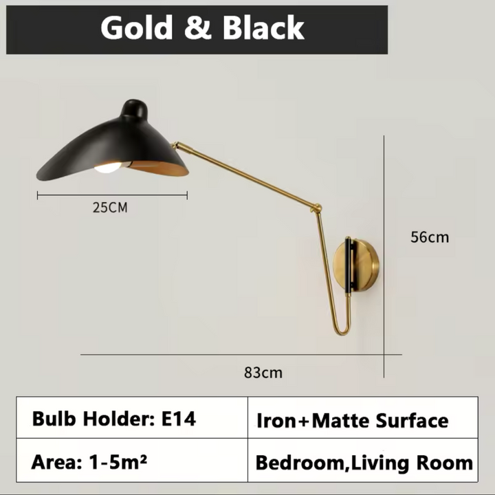 Modern Adjustable Bedside Wall Lamp with Brass Finish