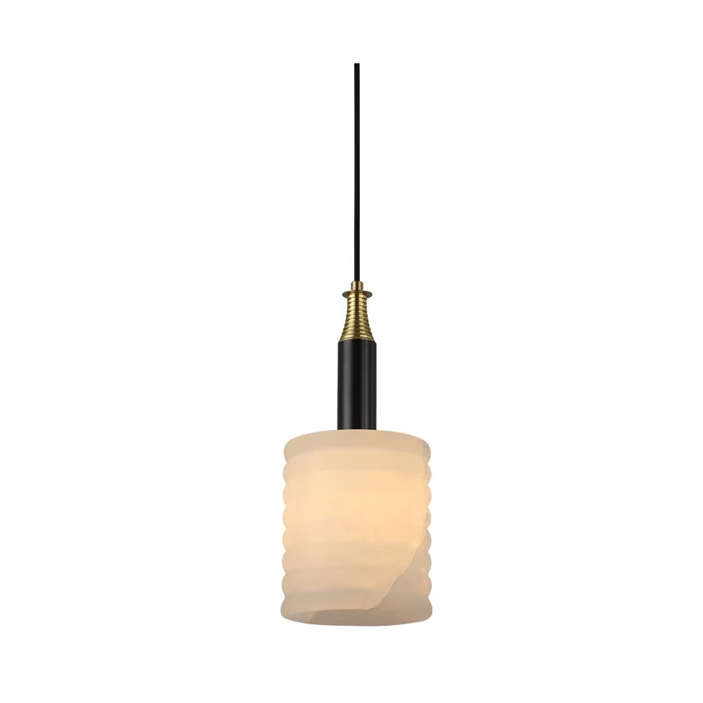 Ribbed Ivory Pendant Light with Black and Brass Details
