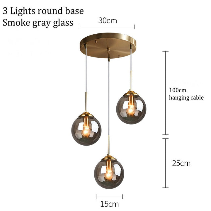 Modern 5-Light Globe Pendant Light with Smoked Glass and Brass Finish