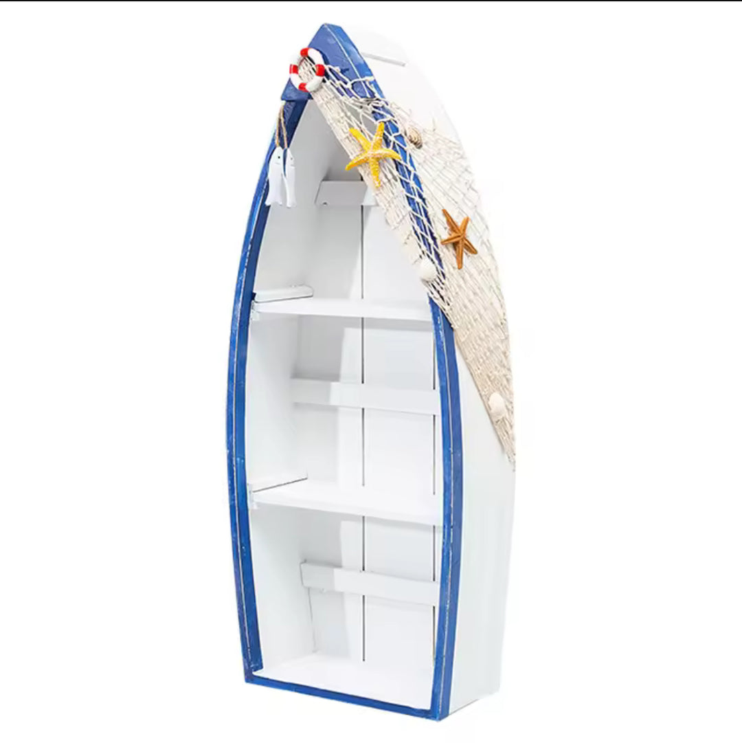 Nautical Boat-Shaped Wooden Shelf Set