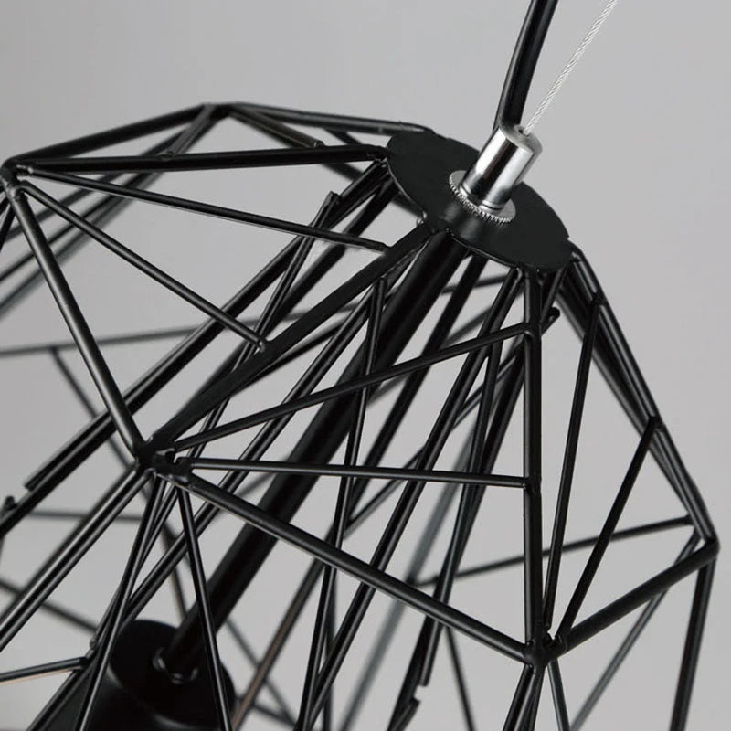 Industrial Pendant Light with Geometric Wireframe Design