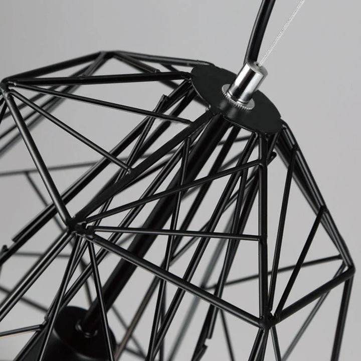Industrial Pendant Light with Geometric Wireframe Design