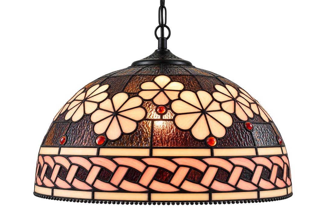 Vintage Floral Stained Glass Pendant Light