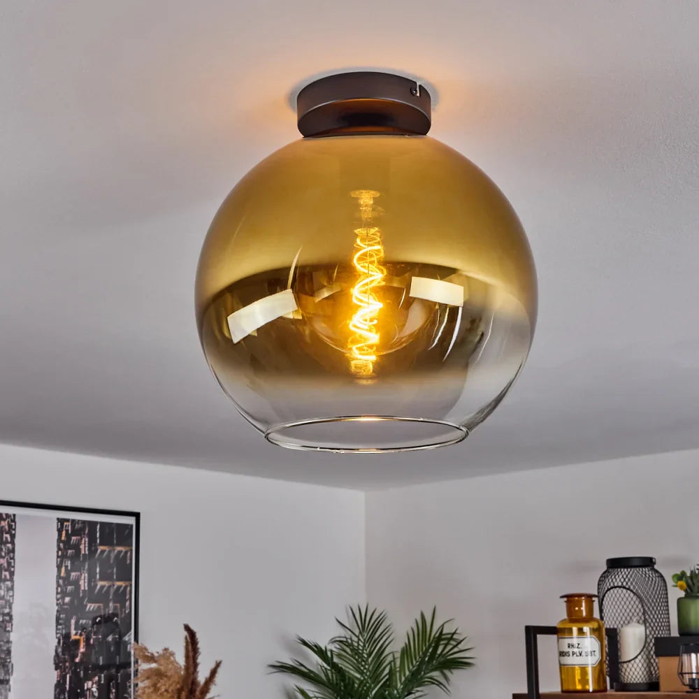 Modern Amber Glass Globe Ceiling Light