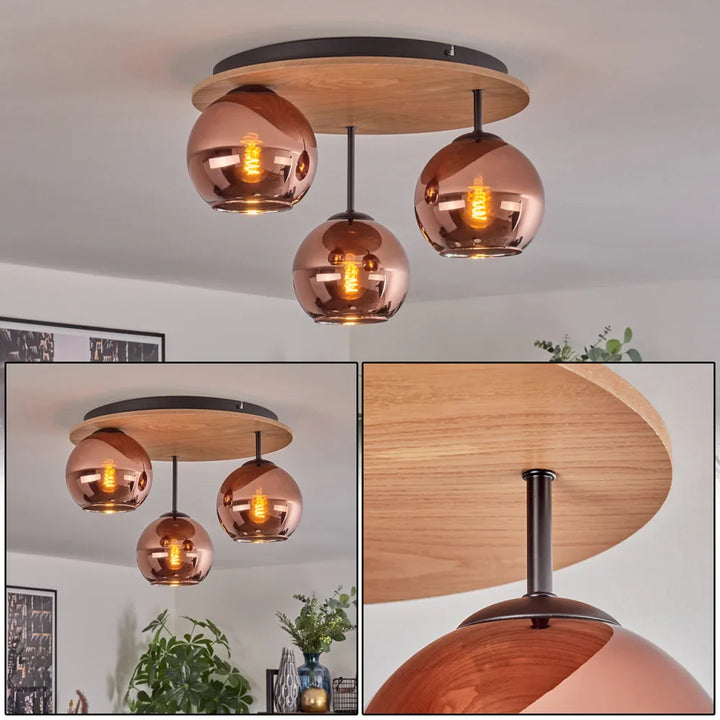 Modern Copper Globe Ceiling Light Trio