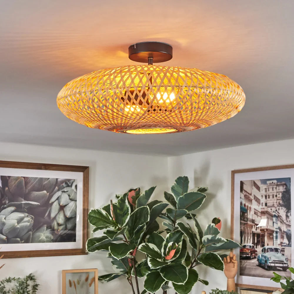 Rustic Bamboo Woven Ceiling Light