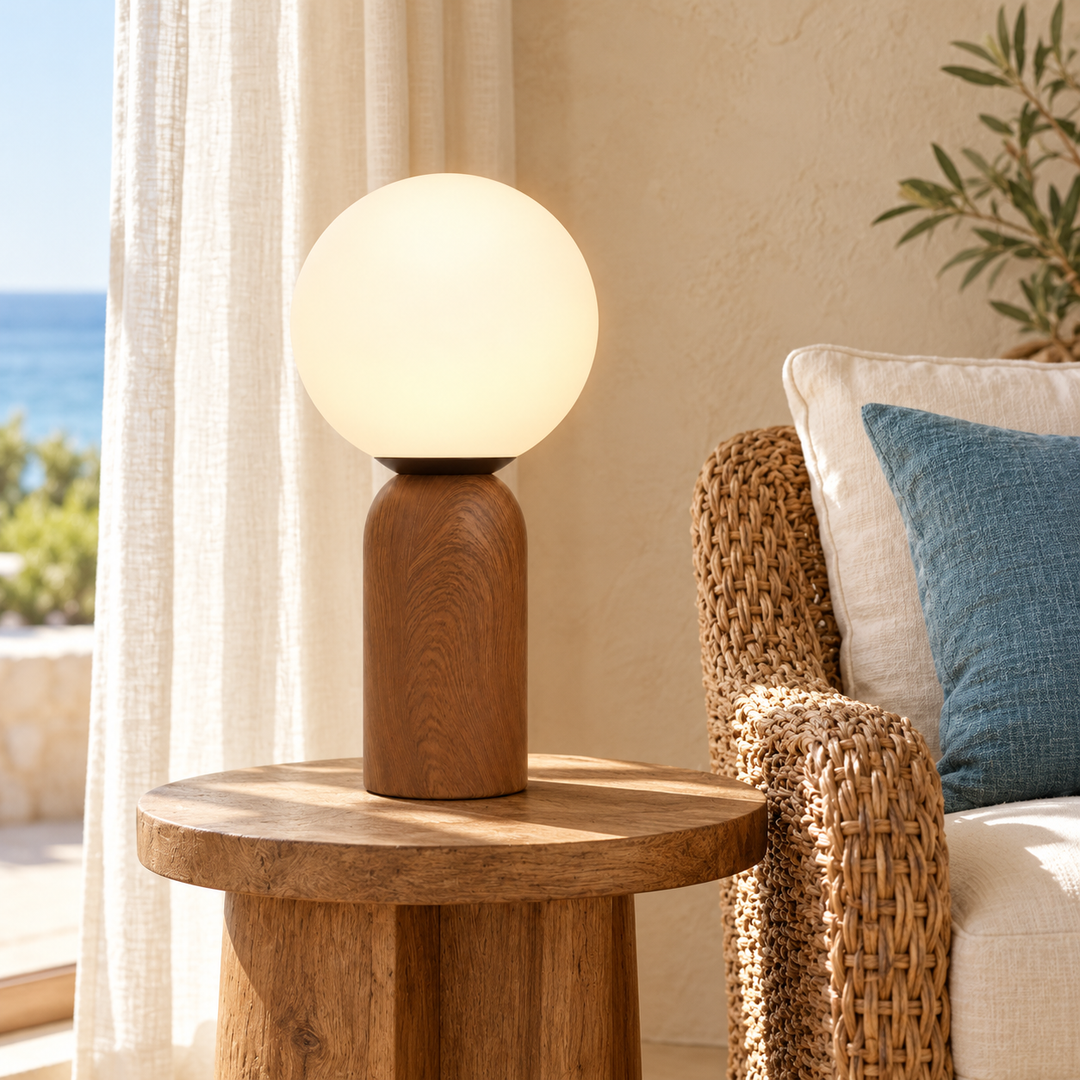 Wooden Base Globe Table Lamp