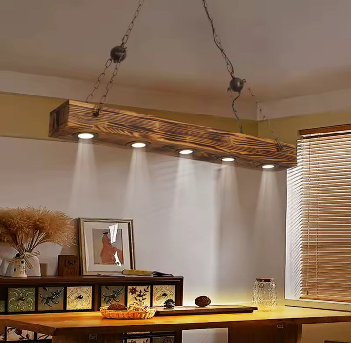 Rustic Wooden Linear Pendant Light