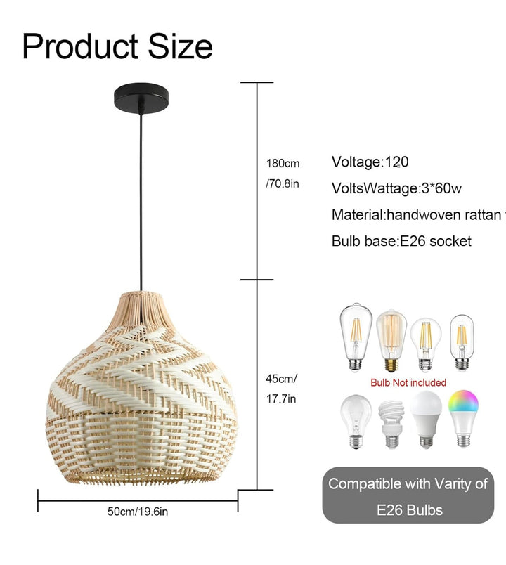 Bohemian Woven bamboo rattan Pendant Light with Natural Rattan Shade