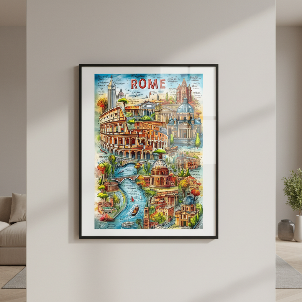 Rome Italy Vintage Landmarks Travel Poster Canvas
