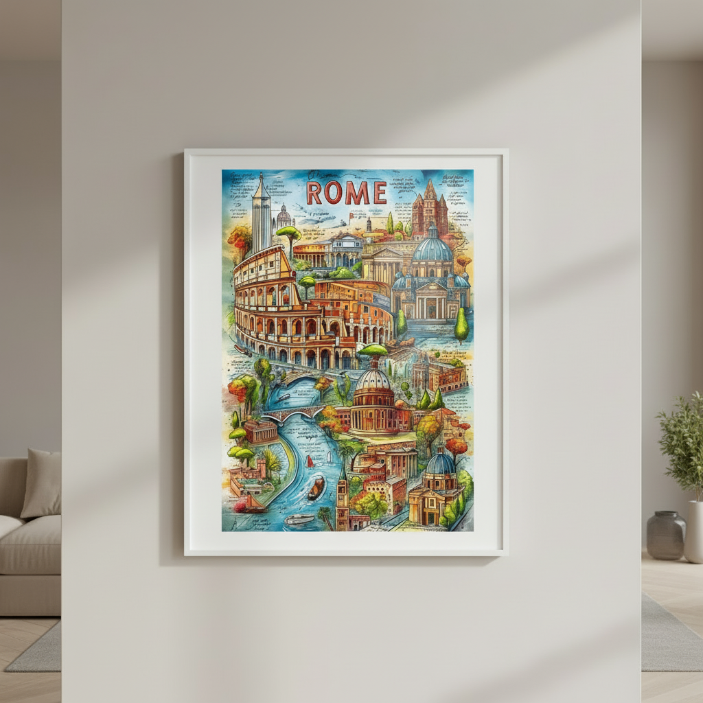 Rome Italy Vintage Landmarks Travel Poster Canvas