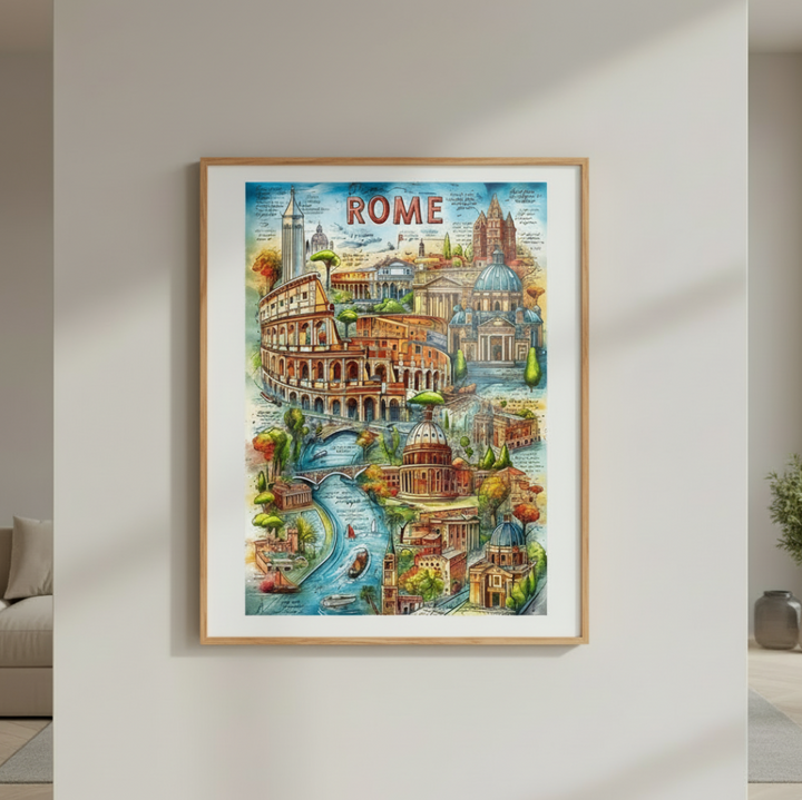 Rome Italy Vintage Landmarks Travel Poster Canvas