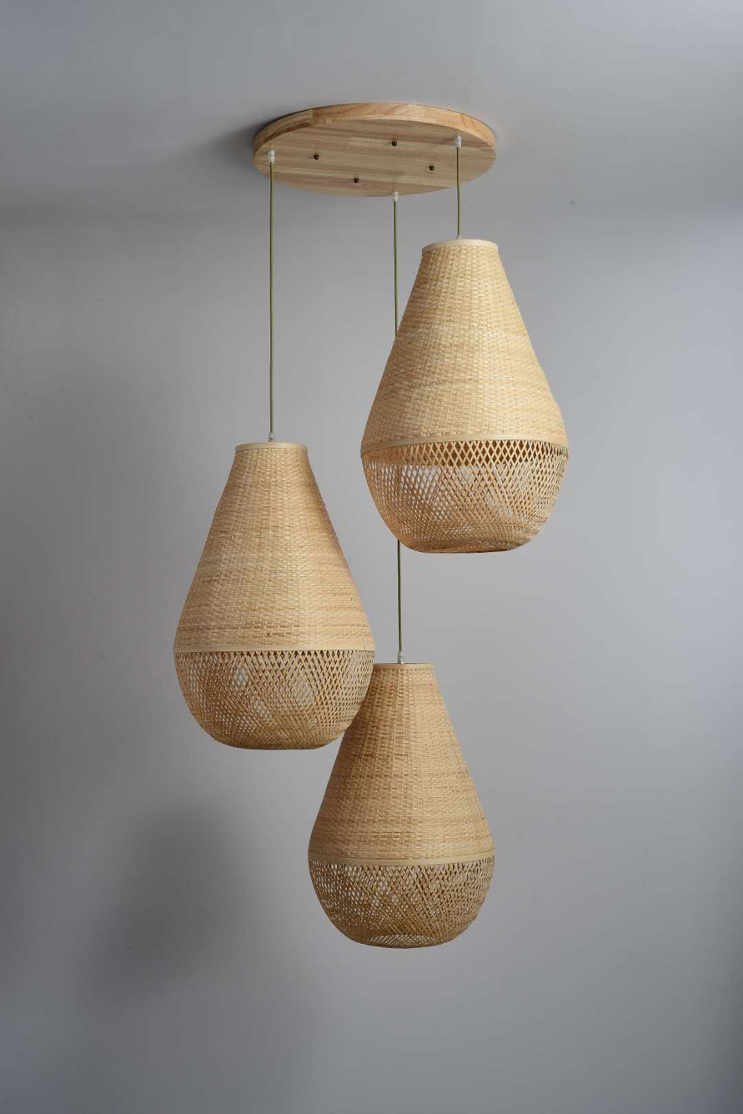 Multi-Light Pendant with Woven Bamboo Shades