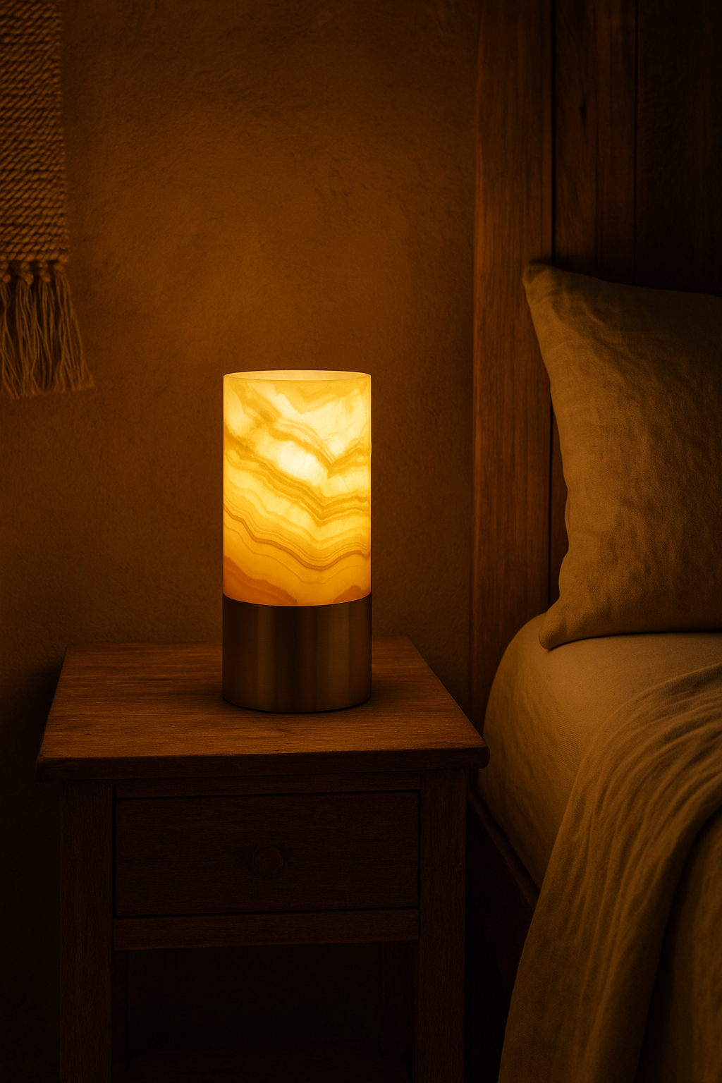 Alabaster Marble Cylinder Table Lamp