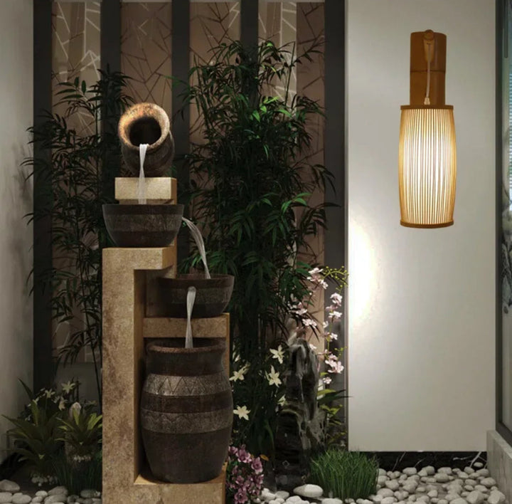 Wall Mounted Light with Bamboo Stripes Shade