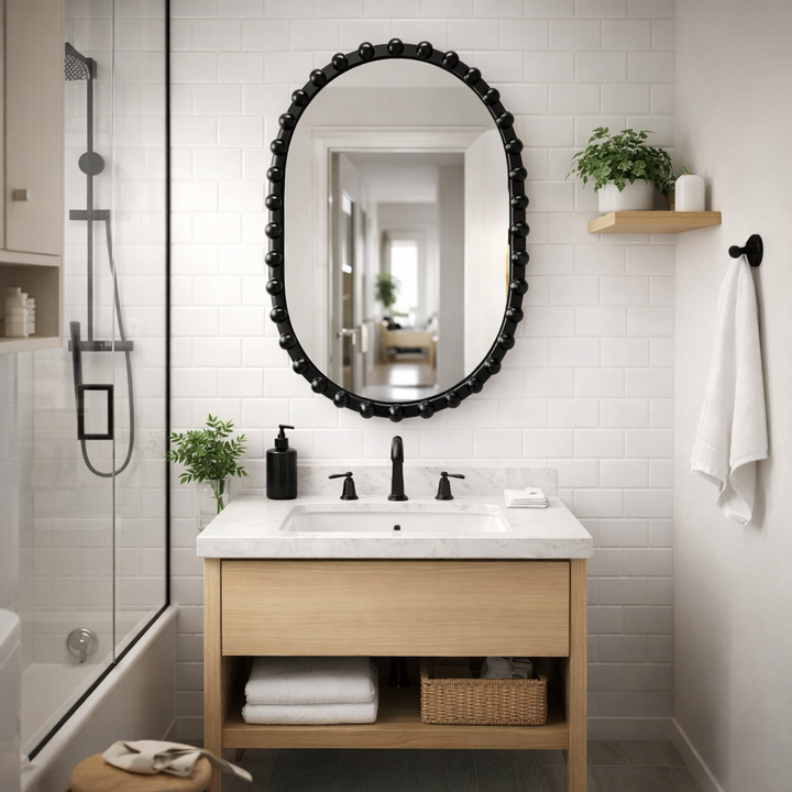 Pearl - Beaded Oval Wall Mirror