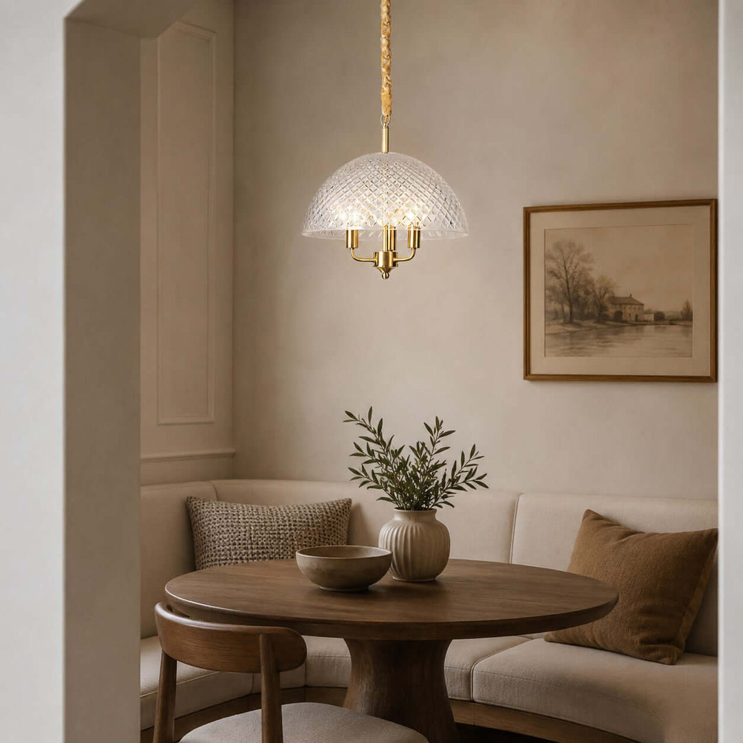 Textured Glass and Brass Pendant Light