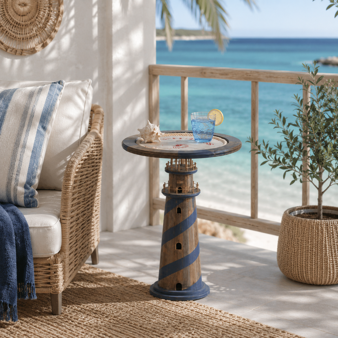 Lighthouse-Inspired Rustic Accent Side Table