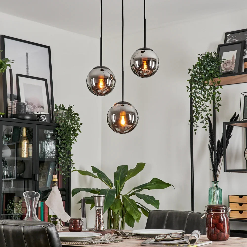 Modern Smoked Glass Triple Pendant Light