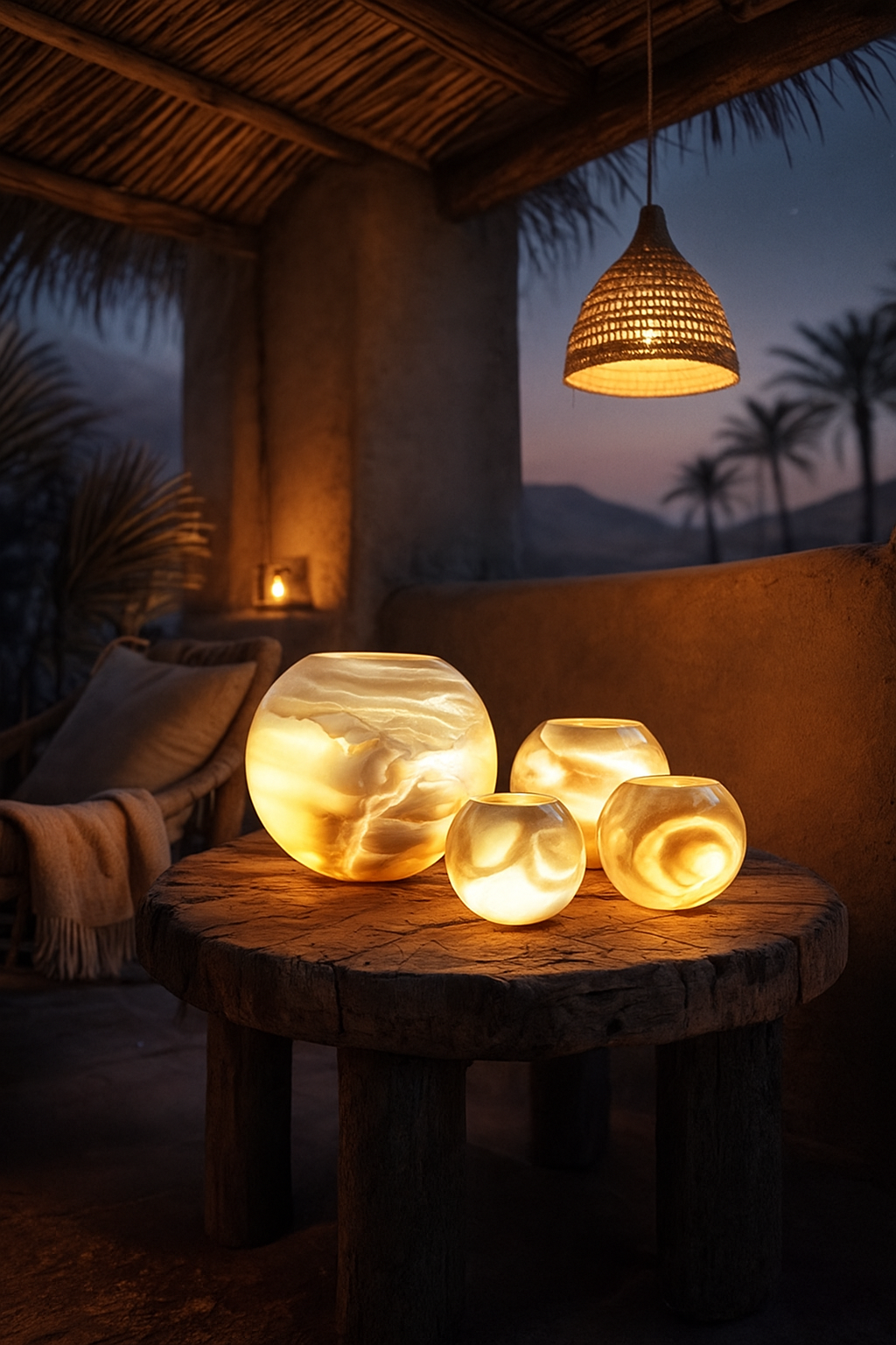 Alabaster Glow Sphere Table Lamps