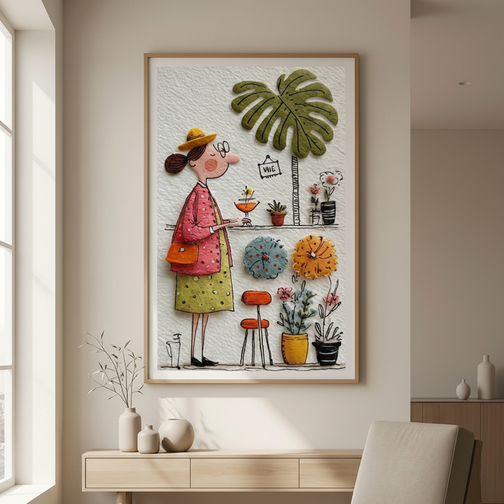 Whimsical Cafe Girl Canvas Art