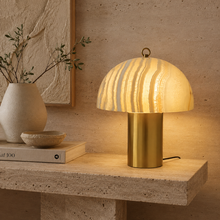 Modern Marble Glass Mushroom Table Lamp with Brass Base