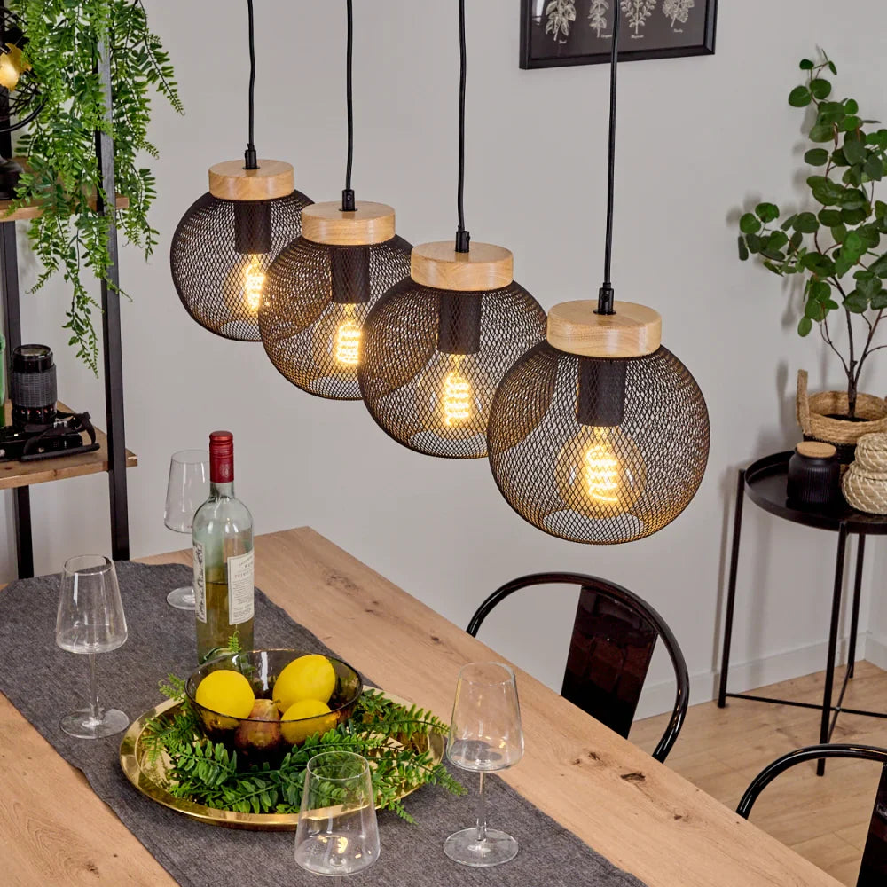 Industrial Mesh Globe Pendant Light - Set of 4