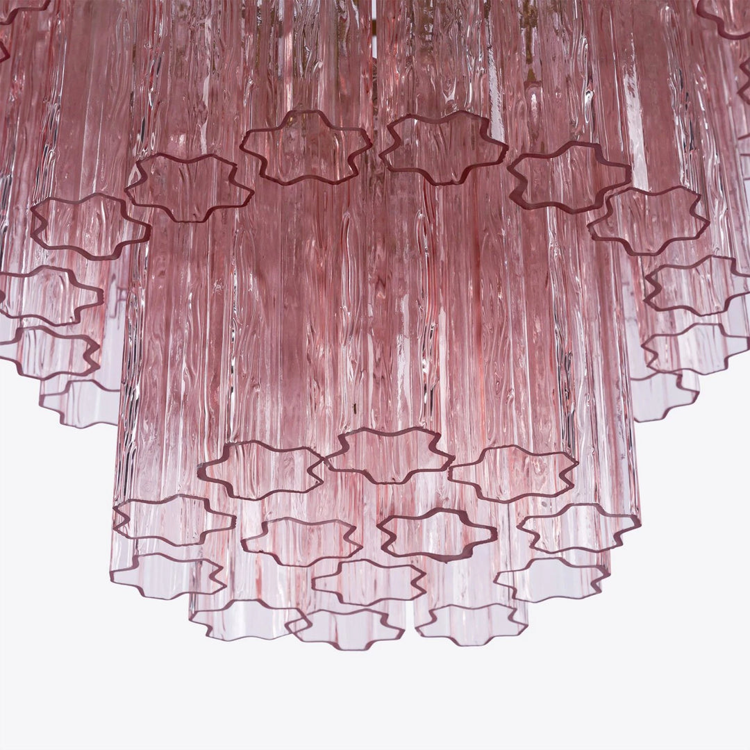 Modern Pink Glass Tiered Chandelier