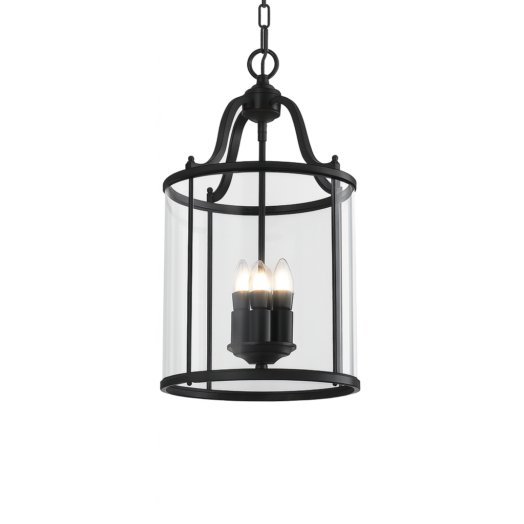 Brass or Black Glass Pendant Chandelier