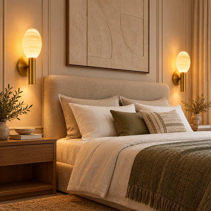 Luxury Oval Alabaster Wall Sconce in Brushed Antique Brass