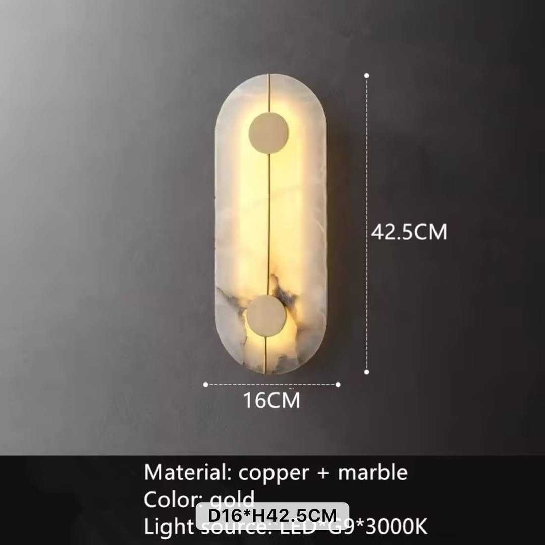 Vertical Marble & Copper Wall Light - Modern Gold Finish