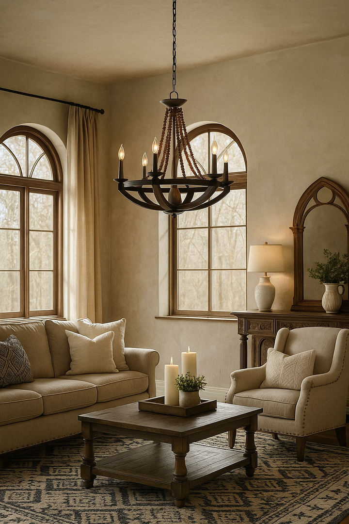 Rustic Chandelier with Beaded Design