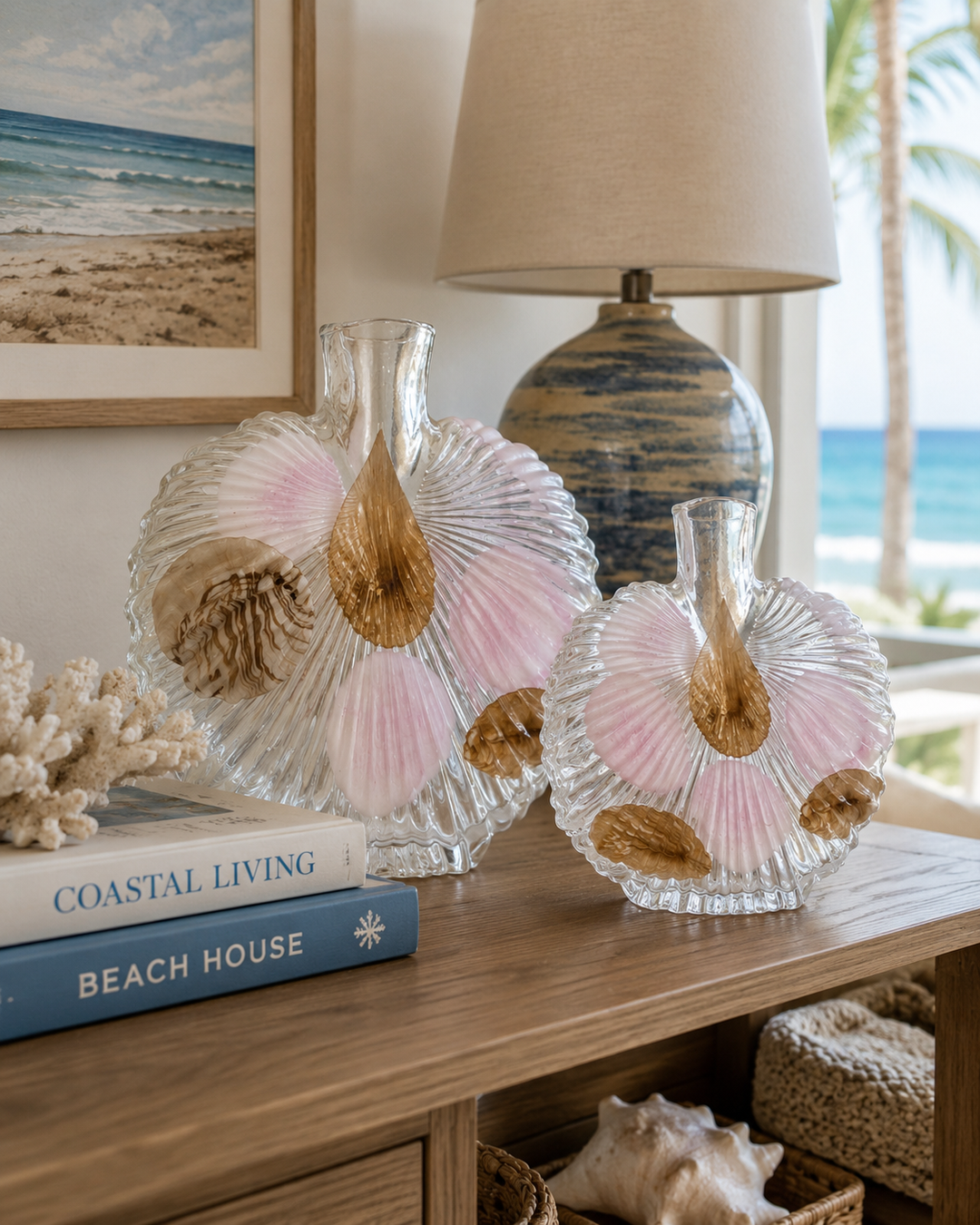 Shell Glass Bottle Vase Set