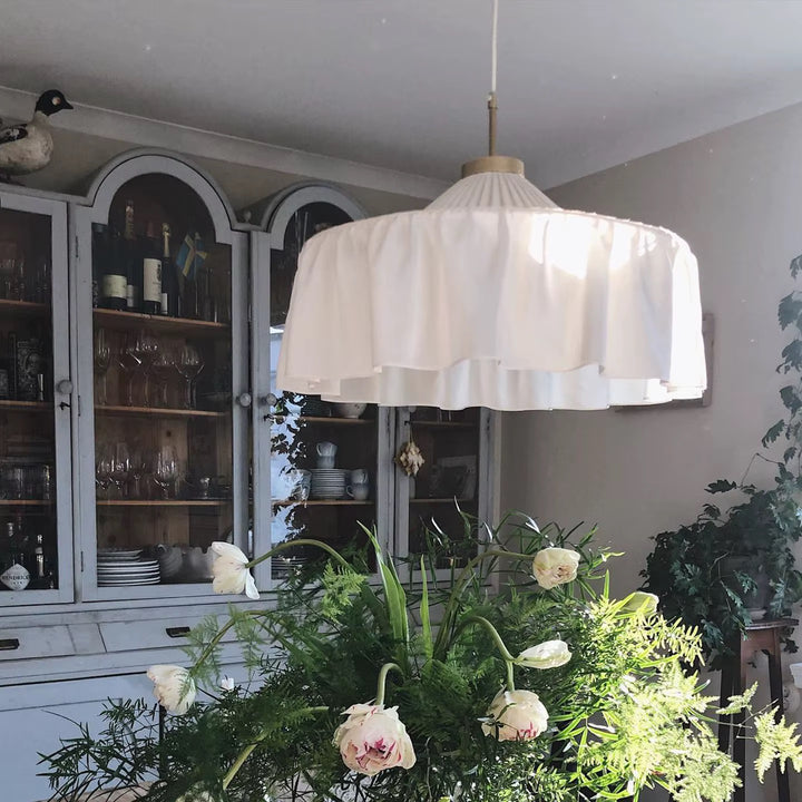 Cream Pleated Fabric Pendant Light