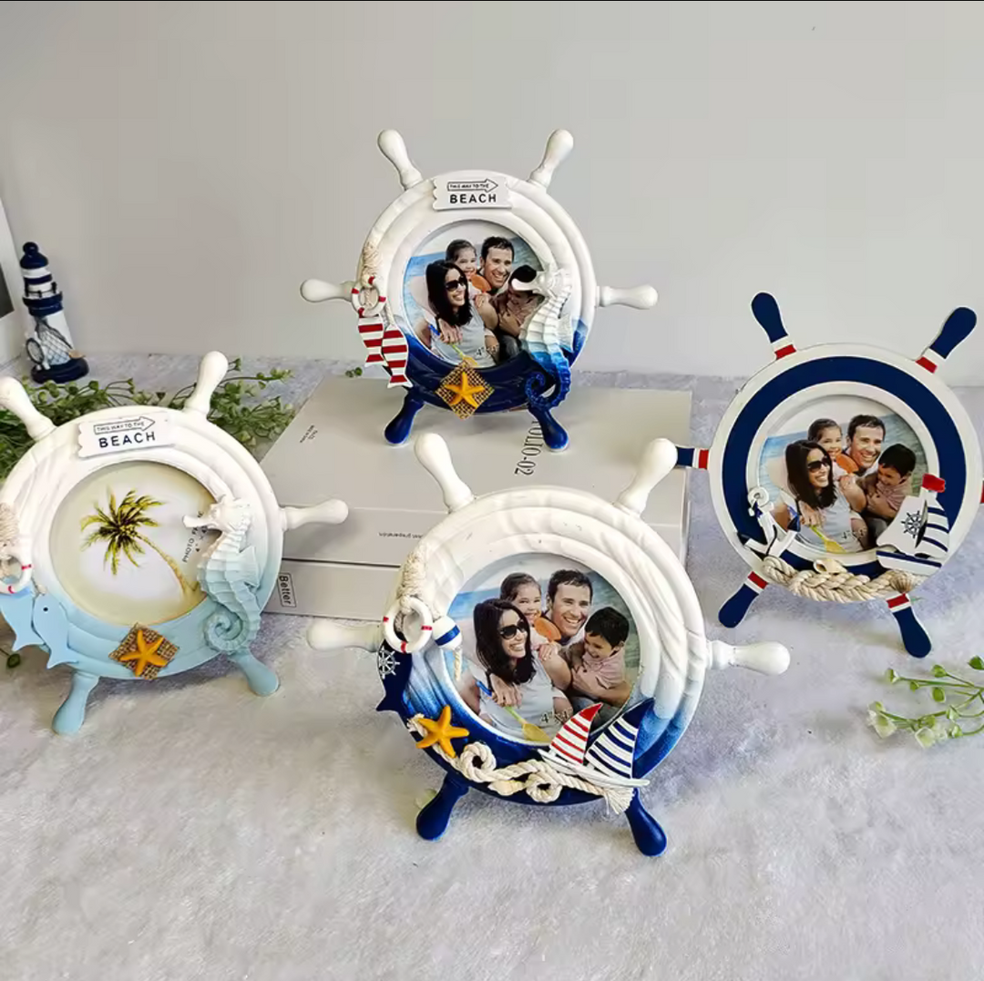 Mini Beach-Themed Ship Wheel Wall Decor - 15 cm Round Plaque