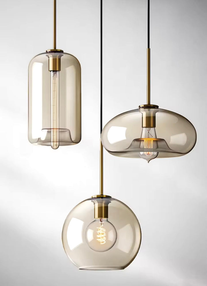 Amber Glass Globe Pendant Light Trio