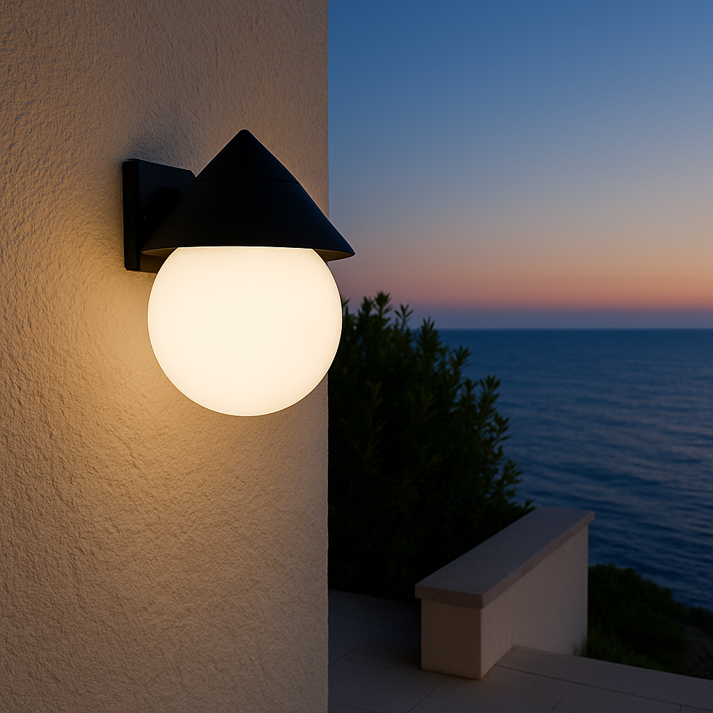 Outdoor Wall Light with Globe Shade & Conical Cap
