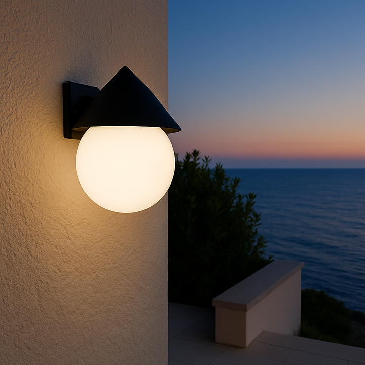 Outdoor Wall Light with Globe Shade & Conical Cap