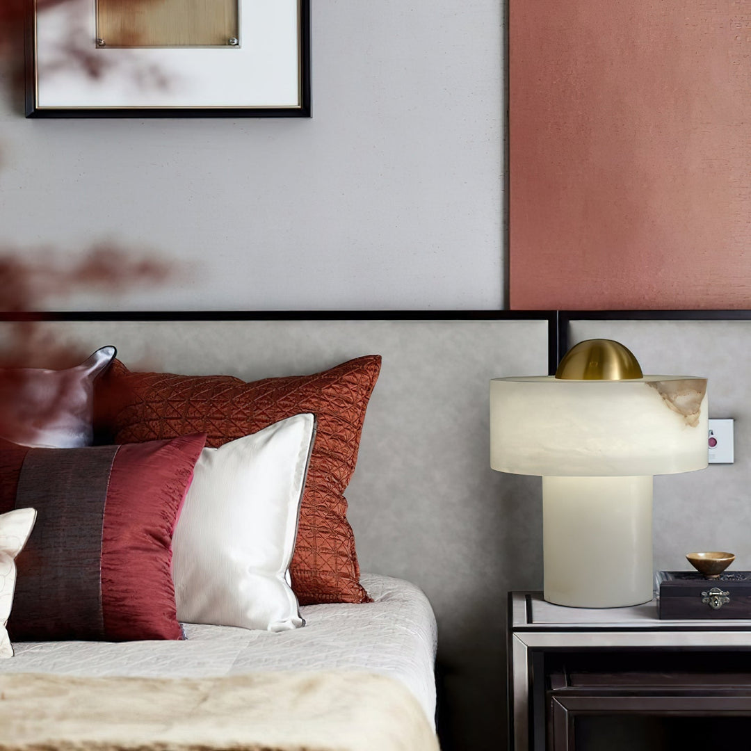 Modern Spanish Alabaster White and Brass Table Lamp