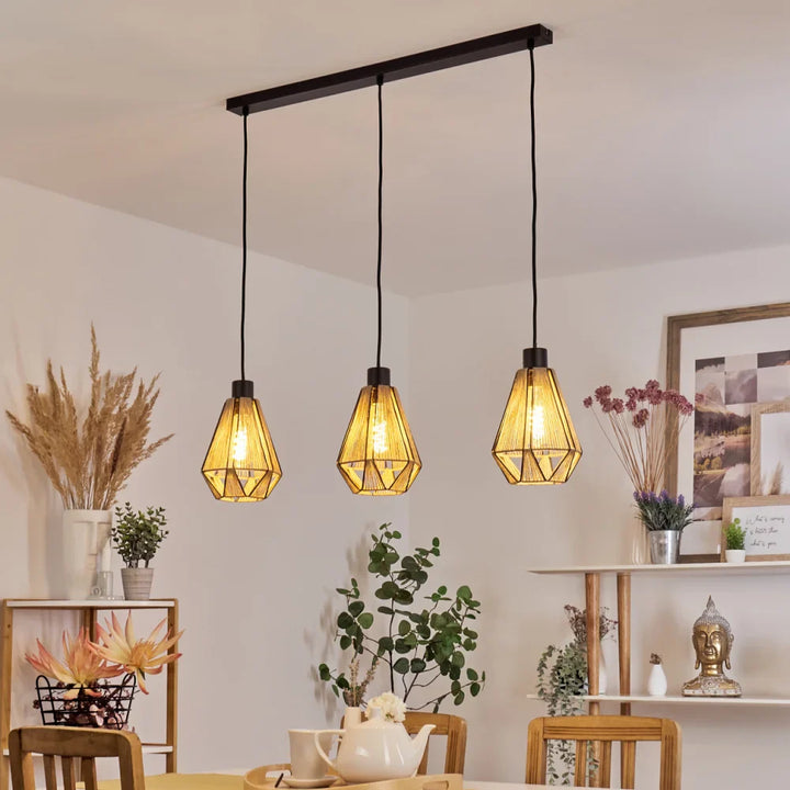 Geometric Woven Rope Pendant Light Trio