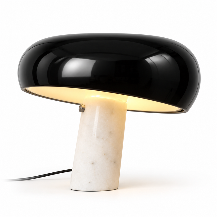 Black Dome Table Lamp with Stone Base