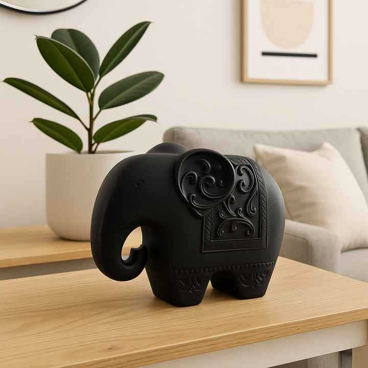 Majestic Black Elephant Figurine