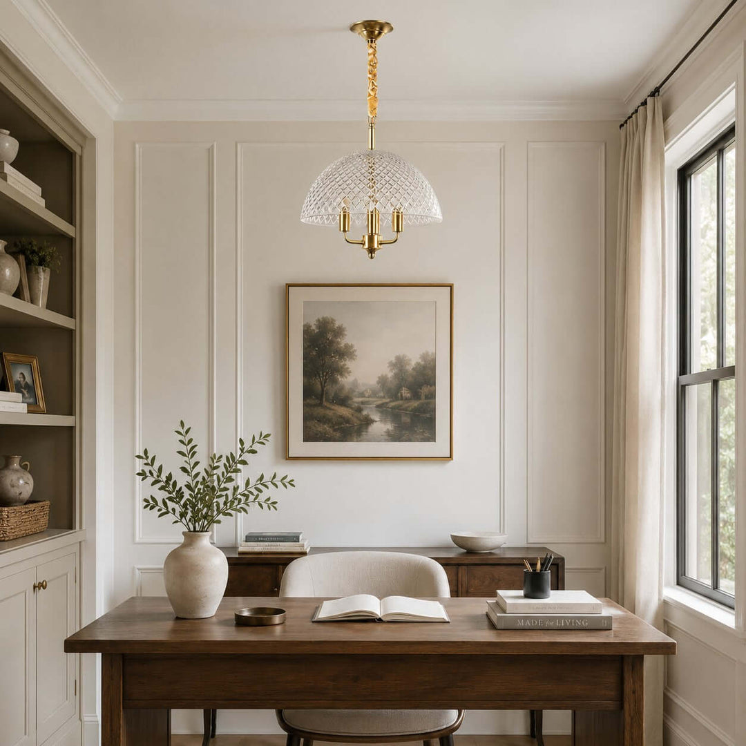 Textured Glass and Brass Pendant Light