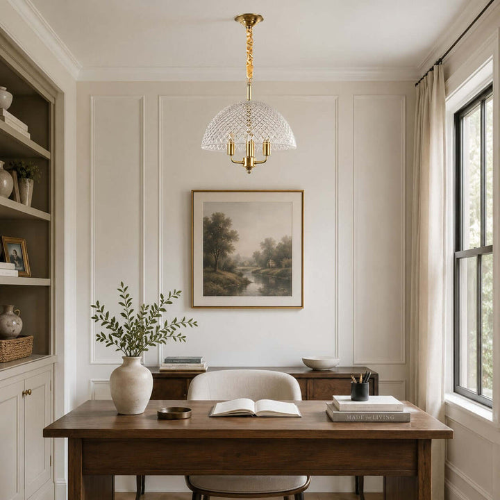 Textured Glass and Brass Pendant Light