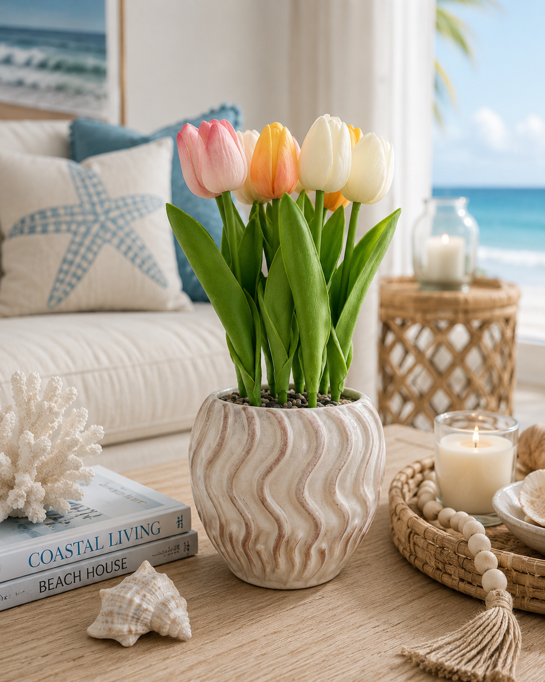 Textured Ceramic Tulip Planter