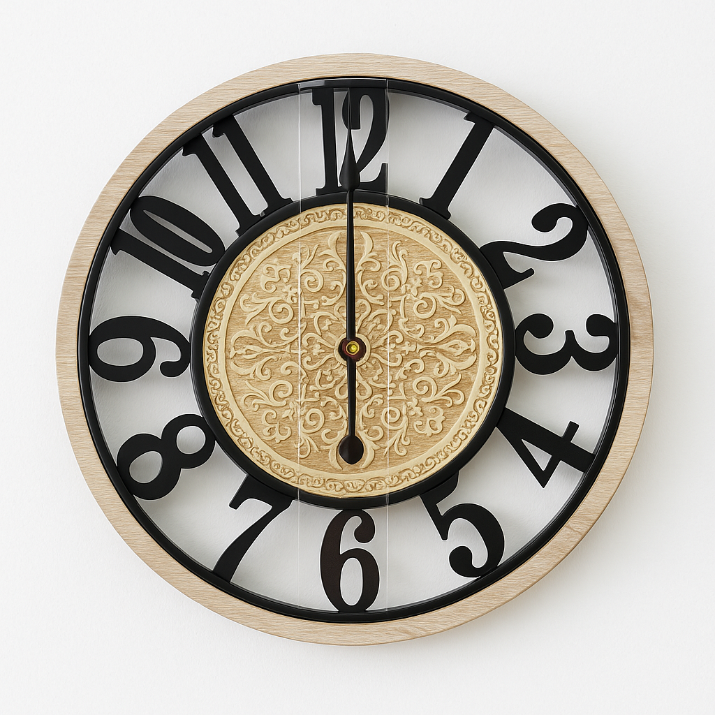 Rustic Wooden Wall Clock with Metal Numerals