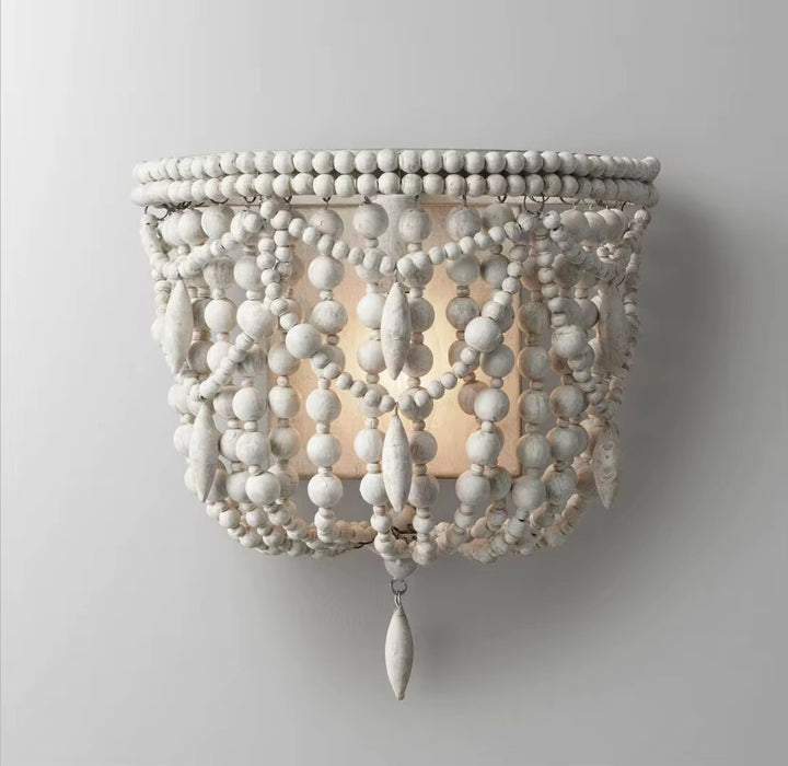 Bohemian Beaded Wall Sconce with White Wooden Beads