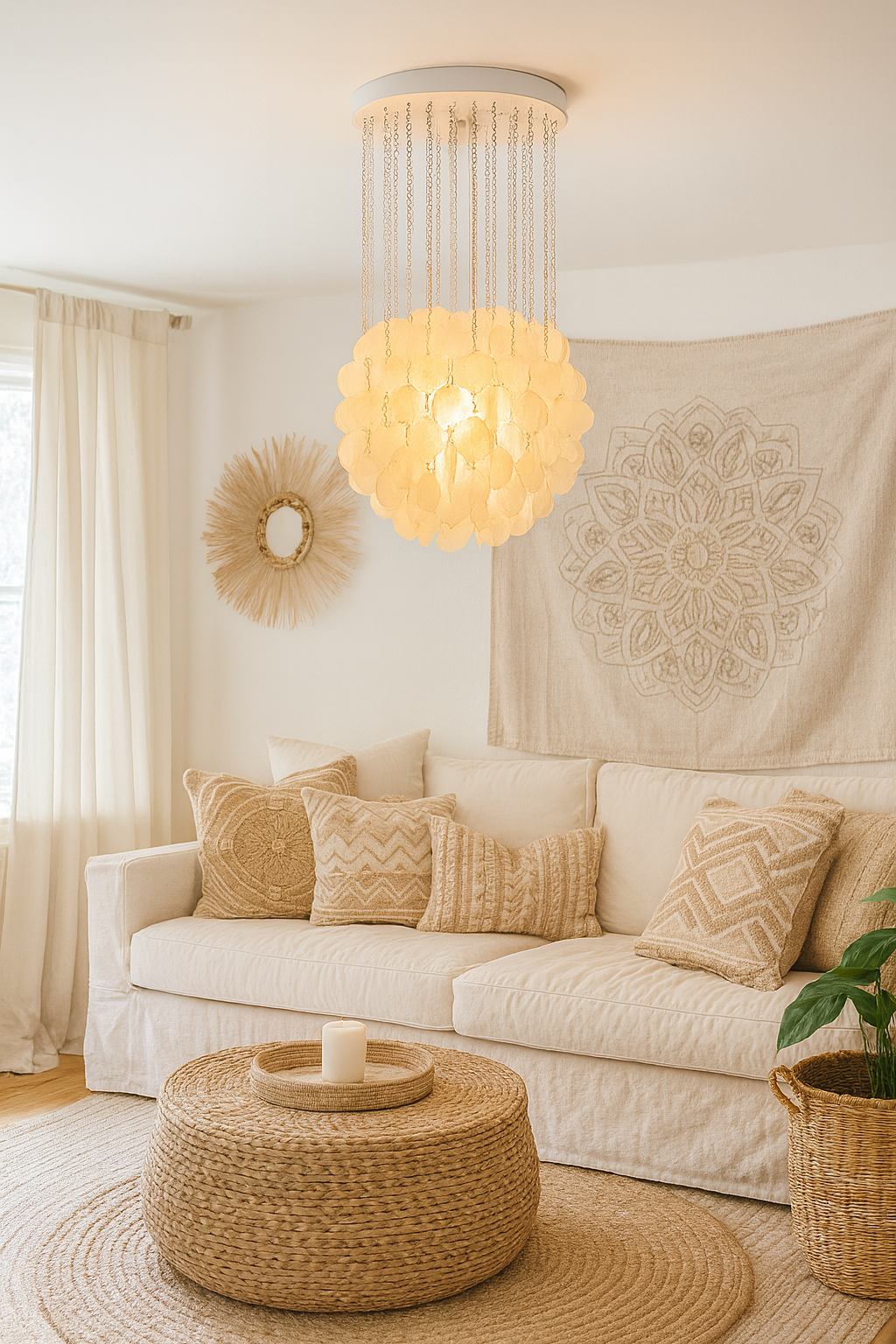 Modern White Shell Hanging Chandelier